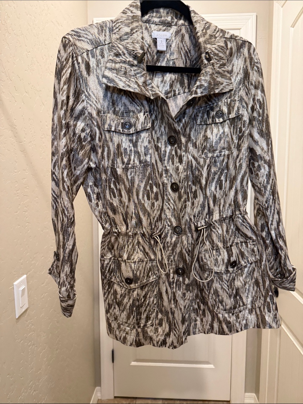 Chico's Neutral Brown & Cream Utility Jacket